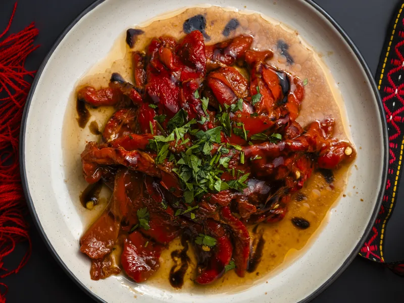 Roasted kapia peppers with telemea
