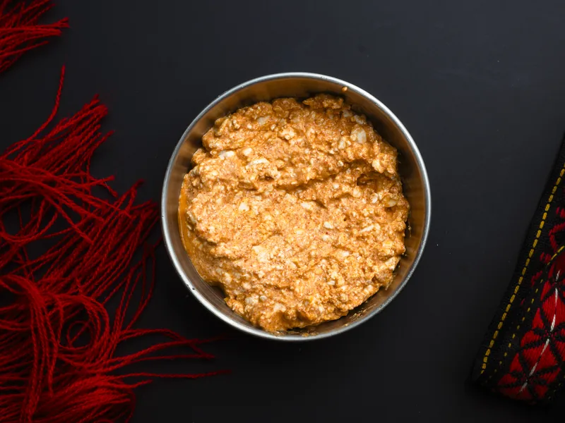 Urnebes — spicy cheese spread with garlic and paprika, at Trafika